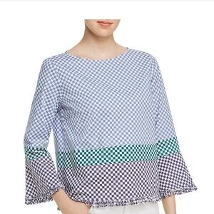 Marella Antibes Checkered Print Top Blouse Blue White Green Size 6